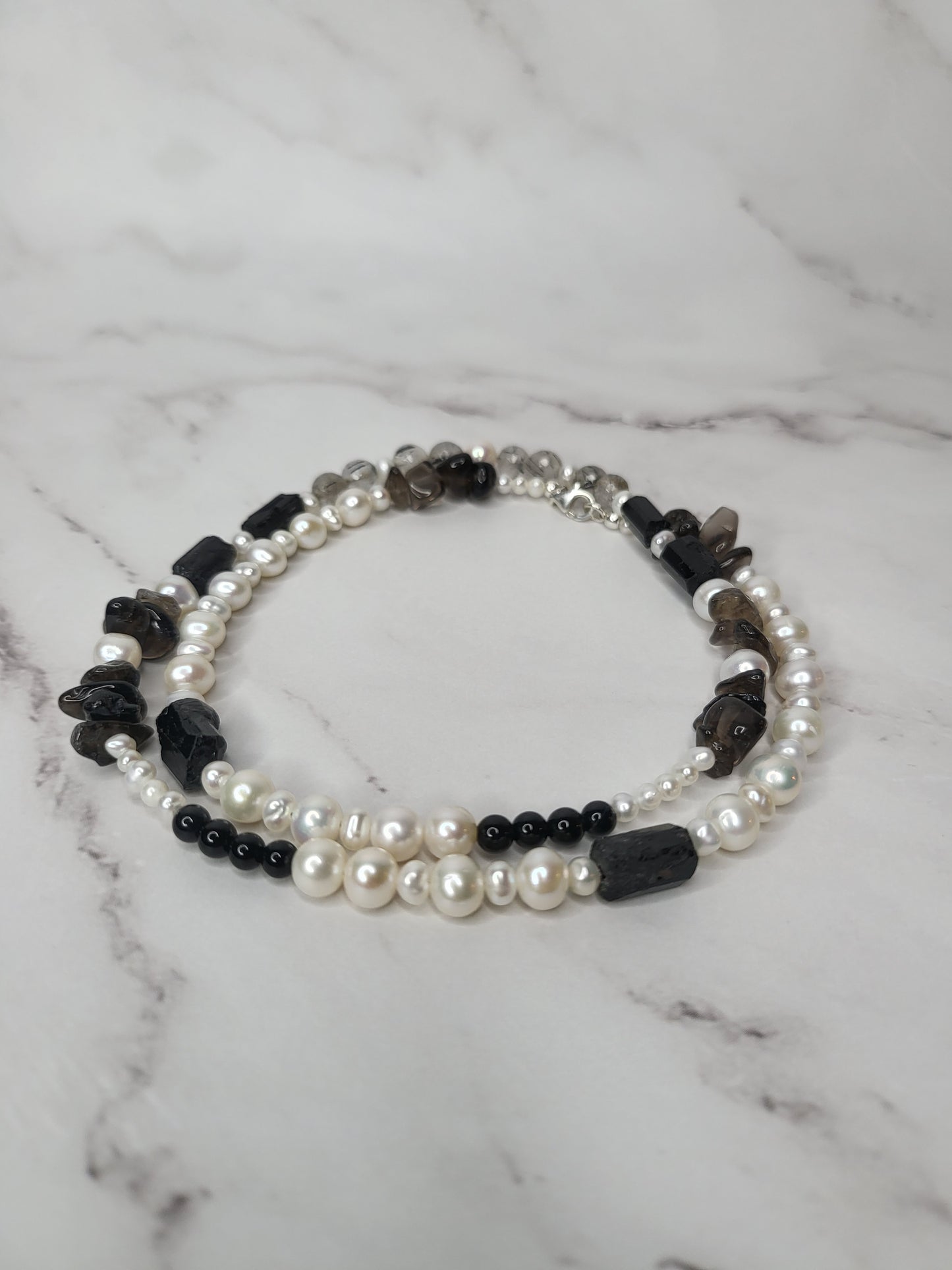 Pearl Protection Necklace on Sterling Silver - Smoke & Pearl