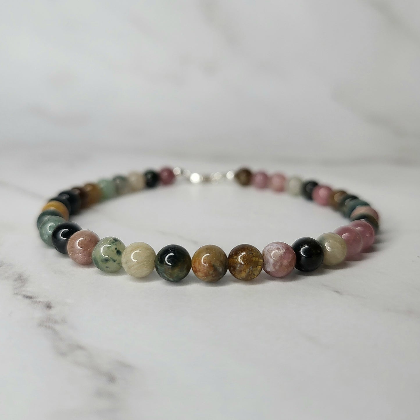 Mixed Tourmaline Crystal Bracelet on Sterling Silver - Smoke & Pearl