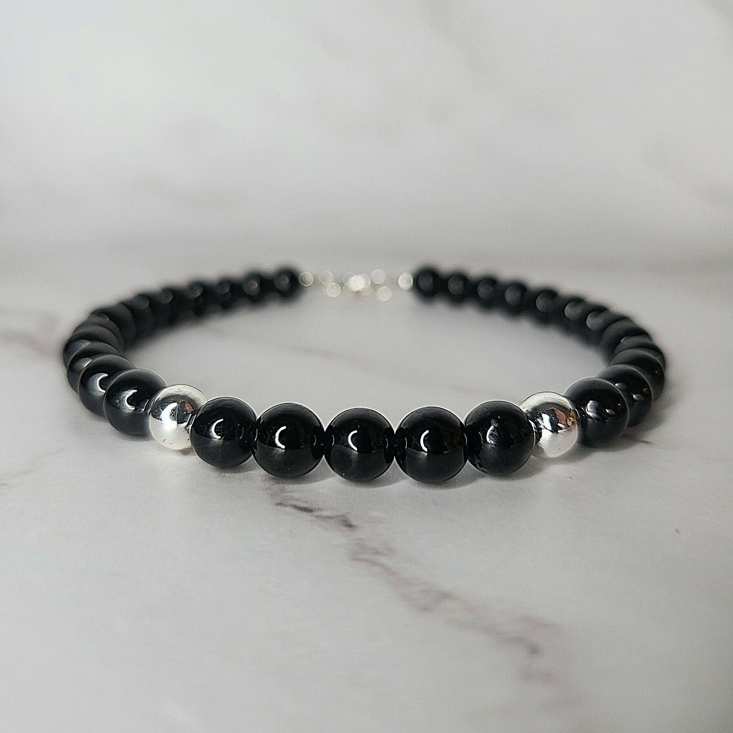 Black Tourmaline Crystal Bracelet on Sterling Silver - Smoke & Pearl
