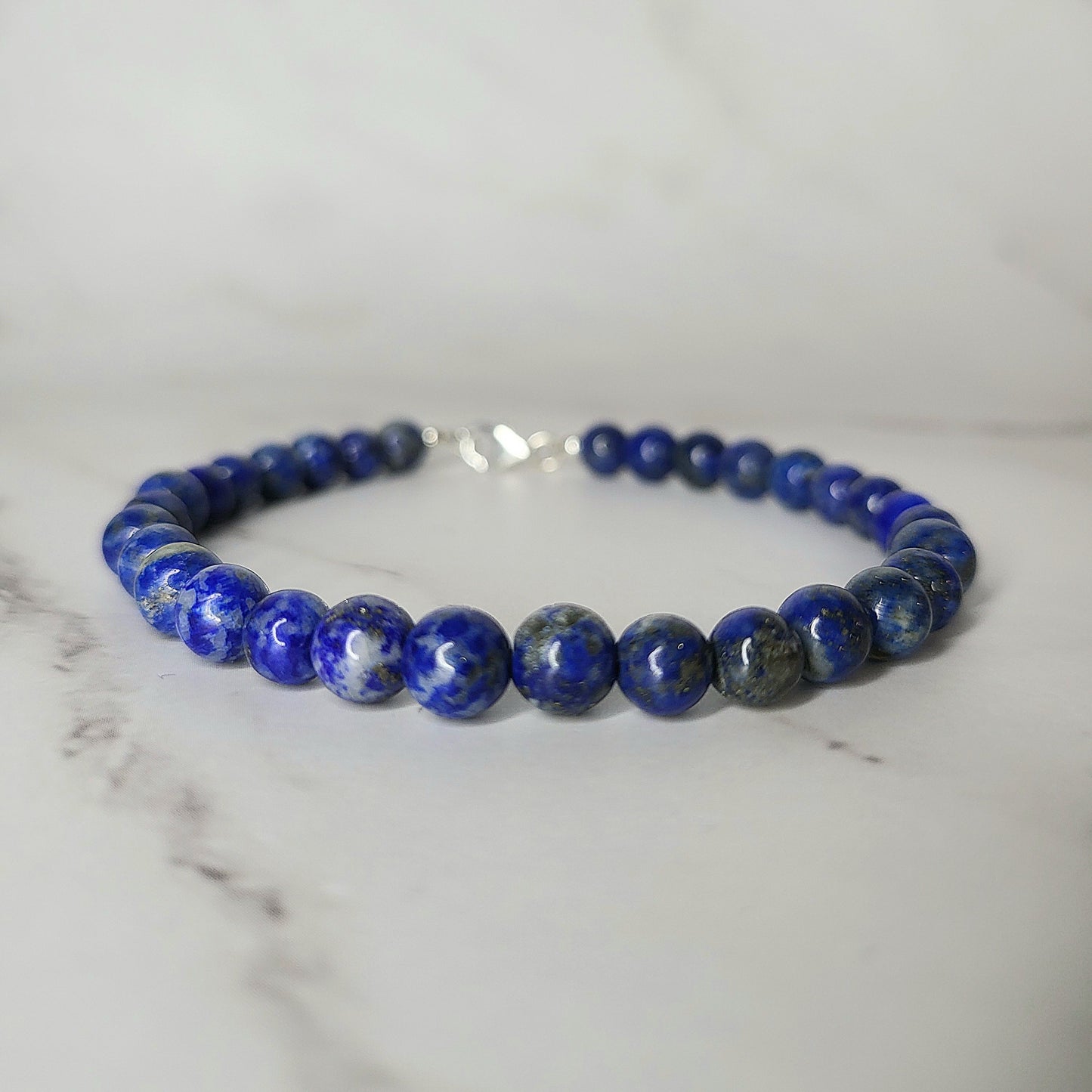 Lapis Lazuli Crystal Bracelet on Sterling Silver - Smoke & Pearl