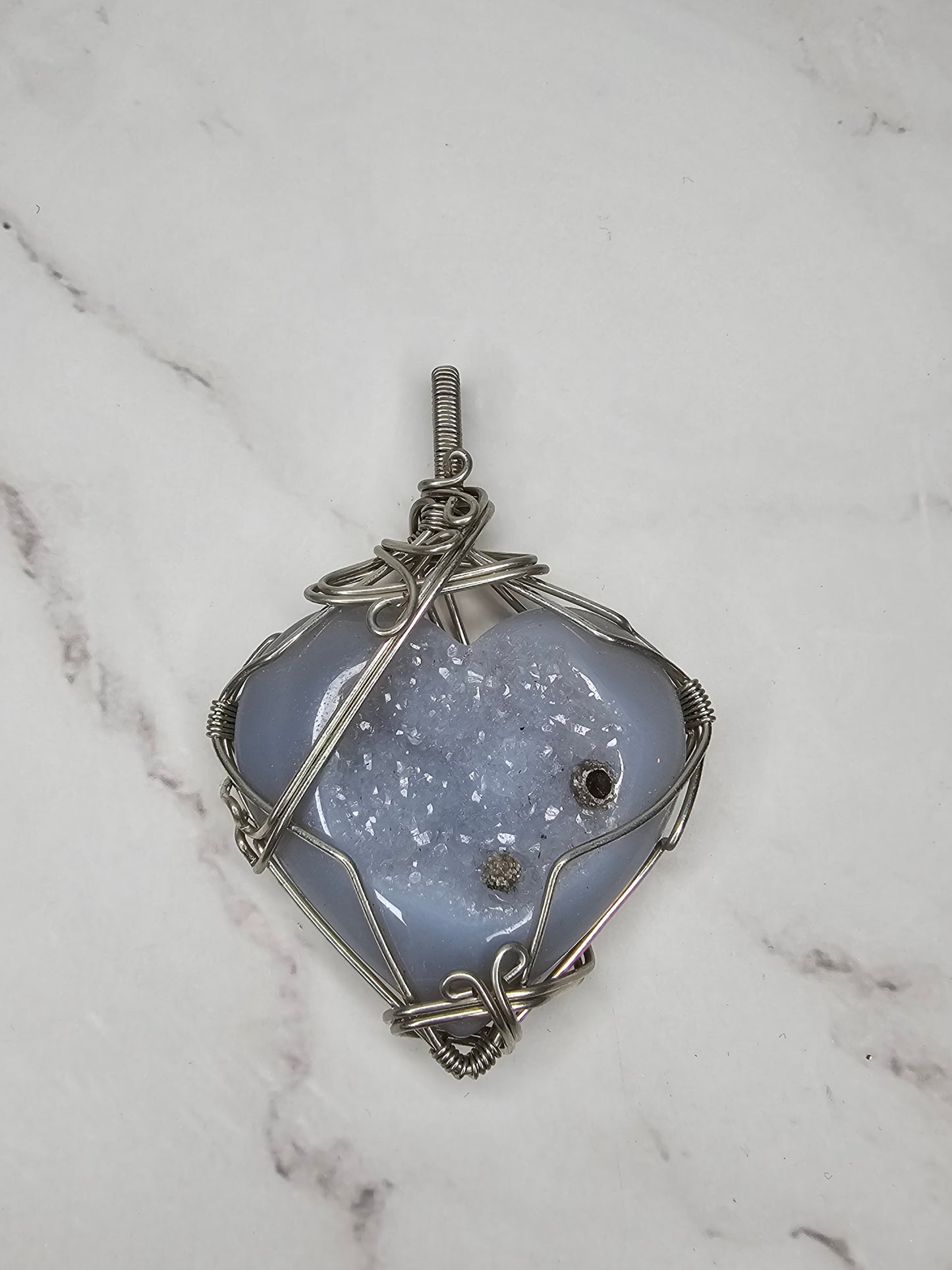 Wire Wrapped Agate Heart Crystal Pendant