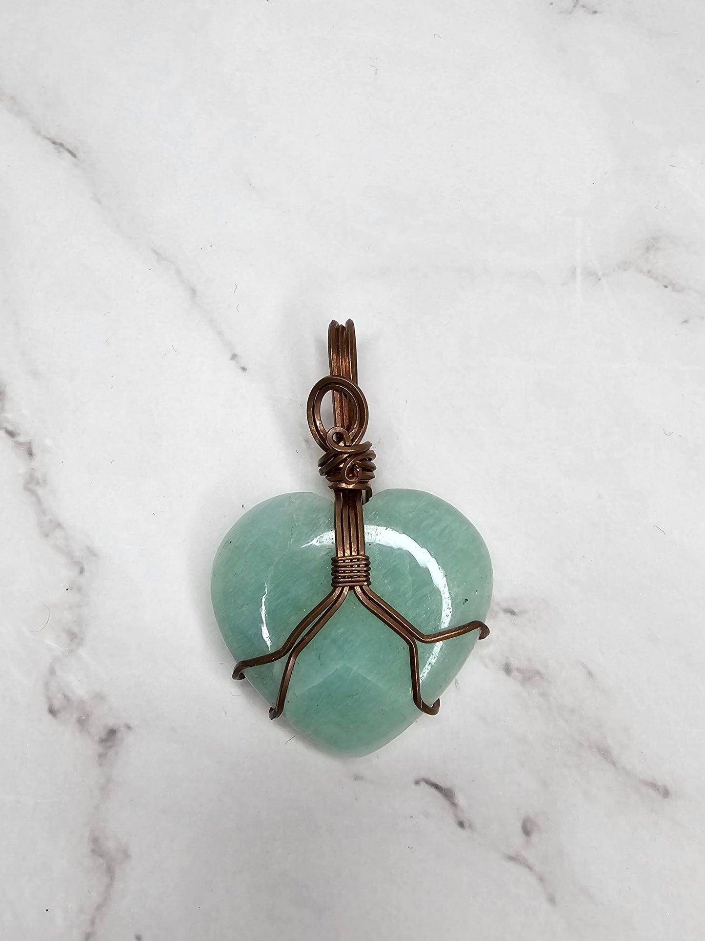 Wire Wrapped Amazonite Crystal Heart Pendant