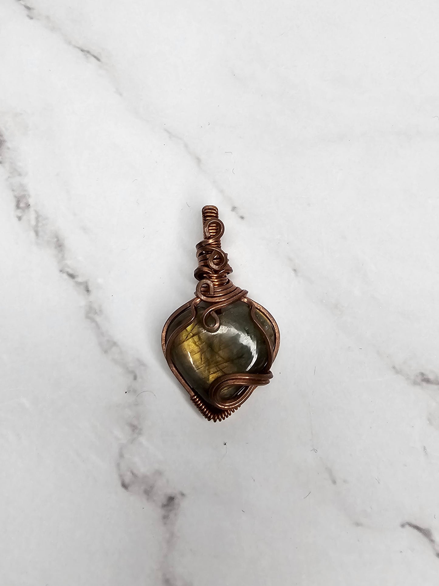 Wire Wrapped Labradorite Heart Crystal Pendant