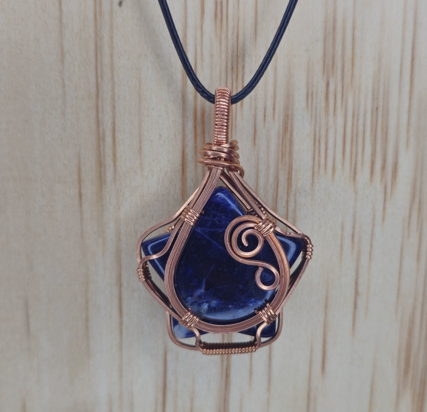 Sodalite Star Shaped Crystal Necklace - Wire Wrapped