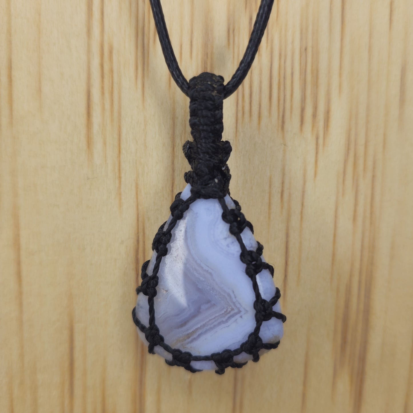 Blue Lace Agate Crystal Pendant - Macramé Bezel Wrap