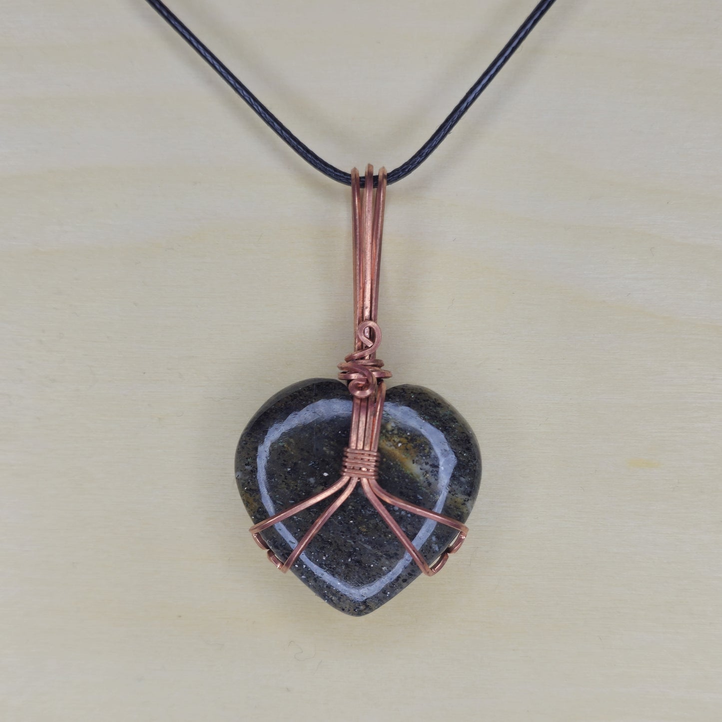 Midnight Quartz Heart Crystal Pendant - Wire Wrapped