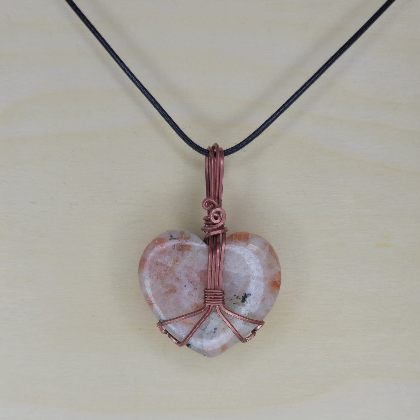 Sunstone Heart Crystal Pendant - Wire Wrapped
