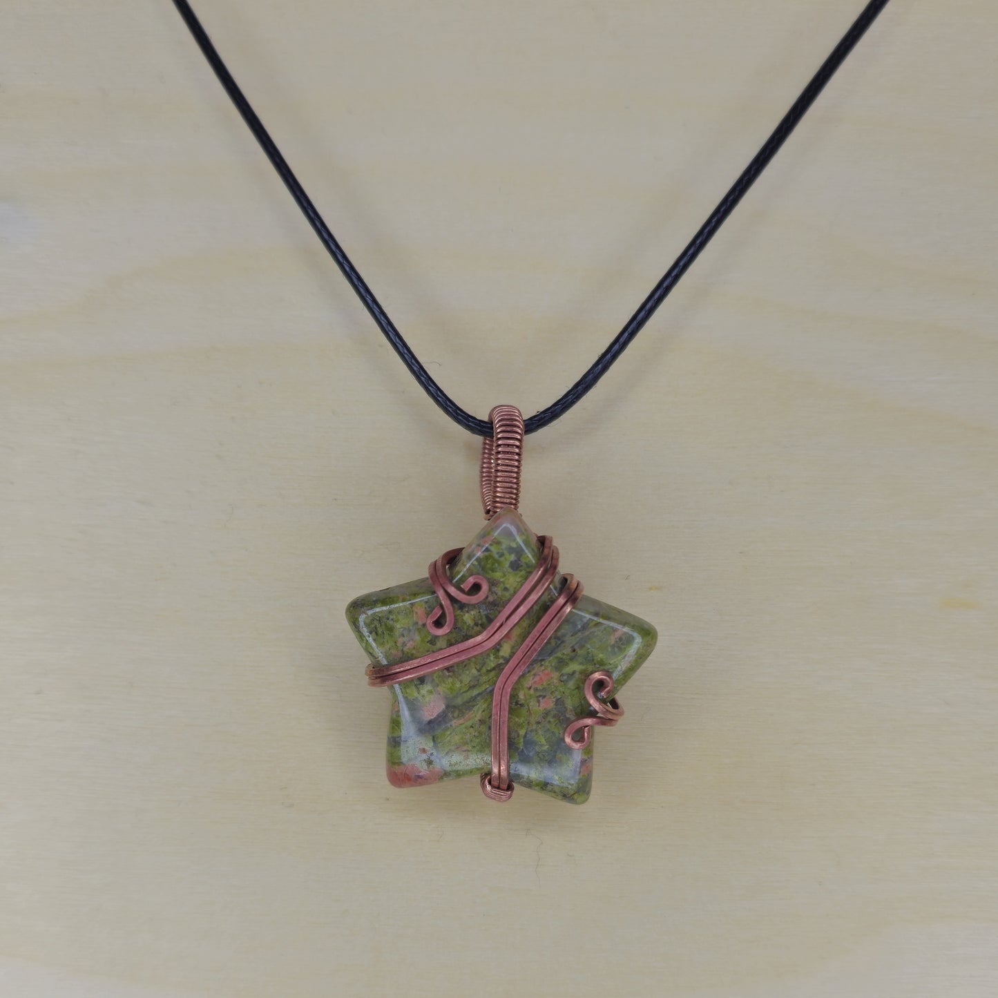 Unakite Star Crystal Pendant - Wire Wrapped