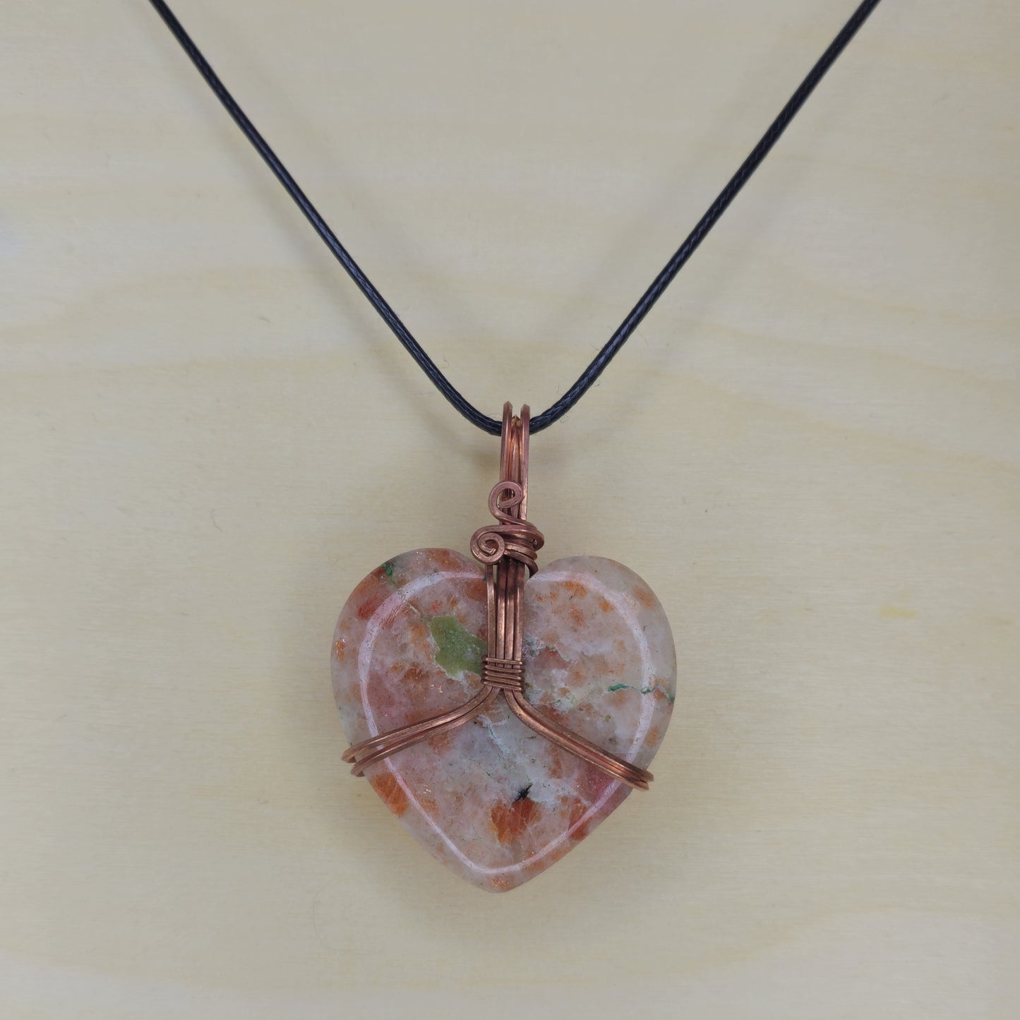 Sunstone Heart Crystal Pendant - Wire Wrapped