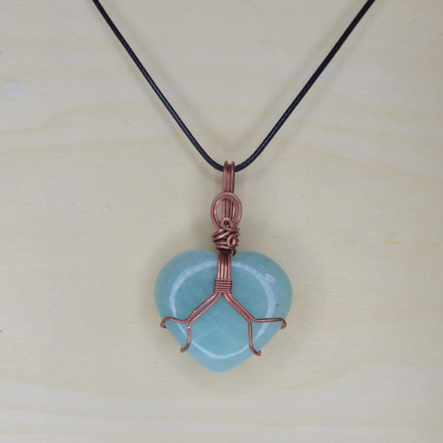 Amazonite Heart Crystal Pendant - Wire Wrapped