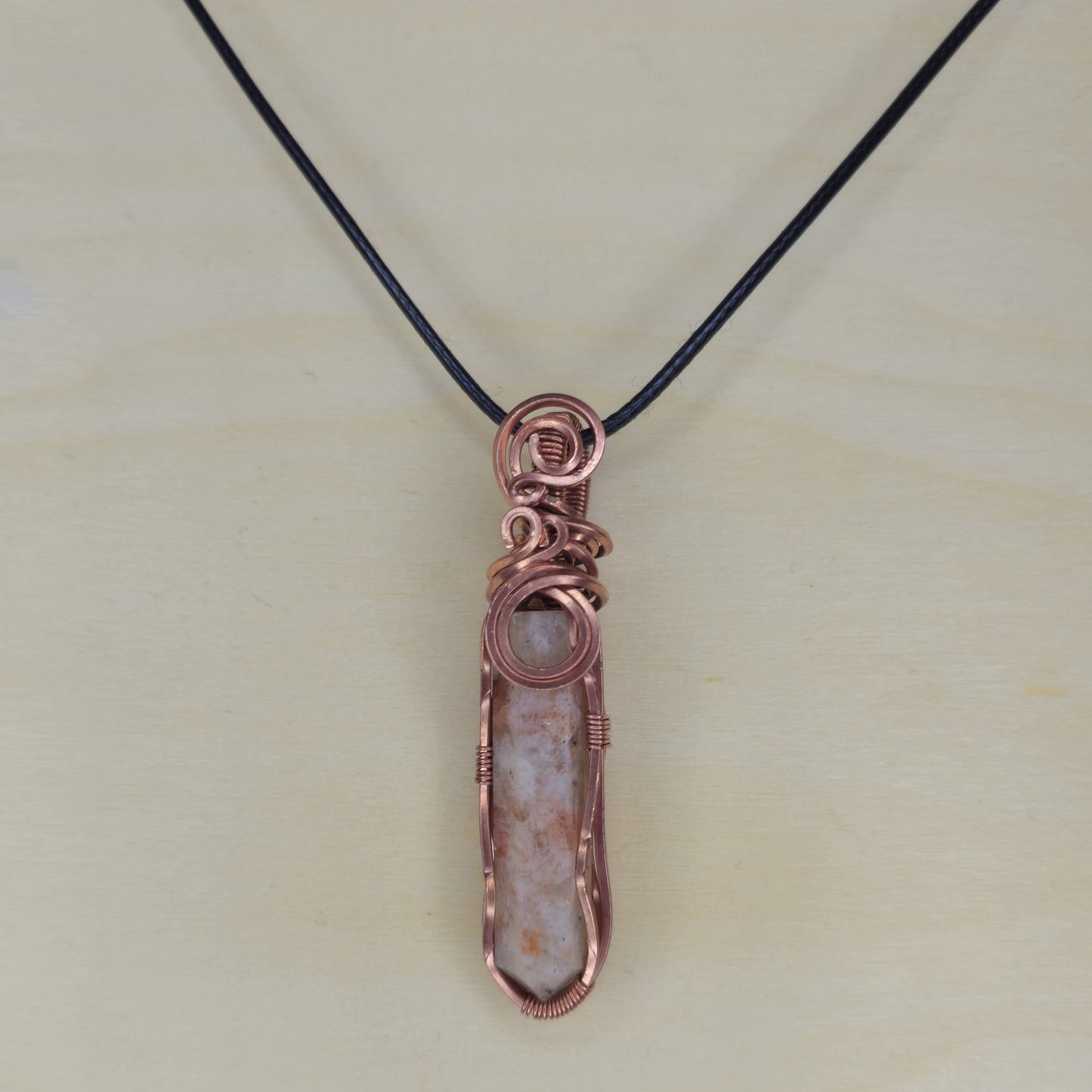 Sunstone Crystal Wand Pendant - Wire Wrapped