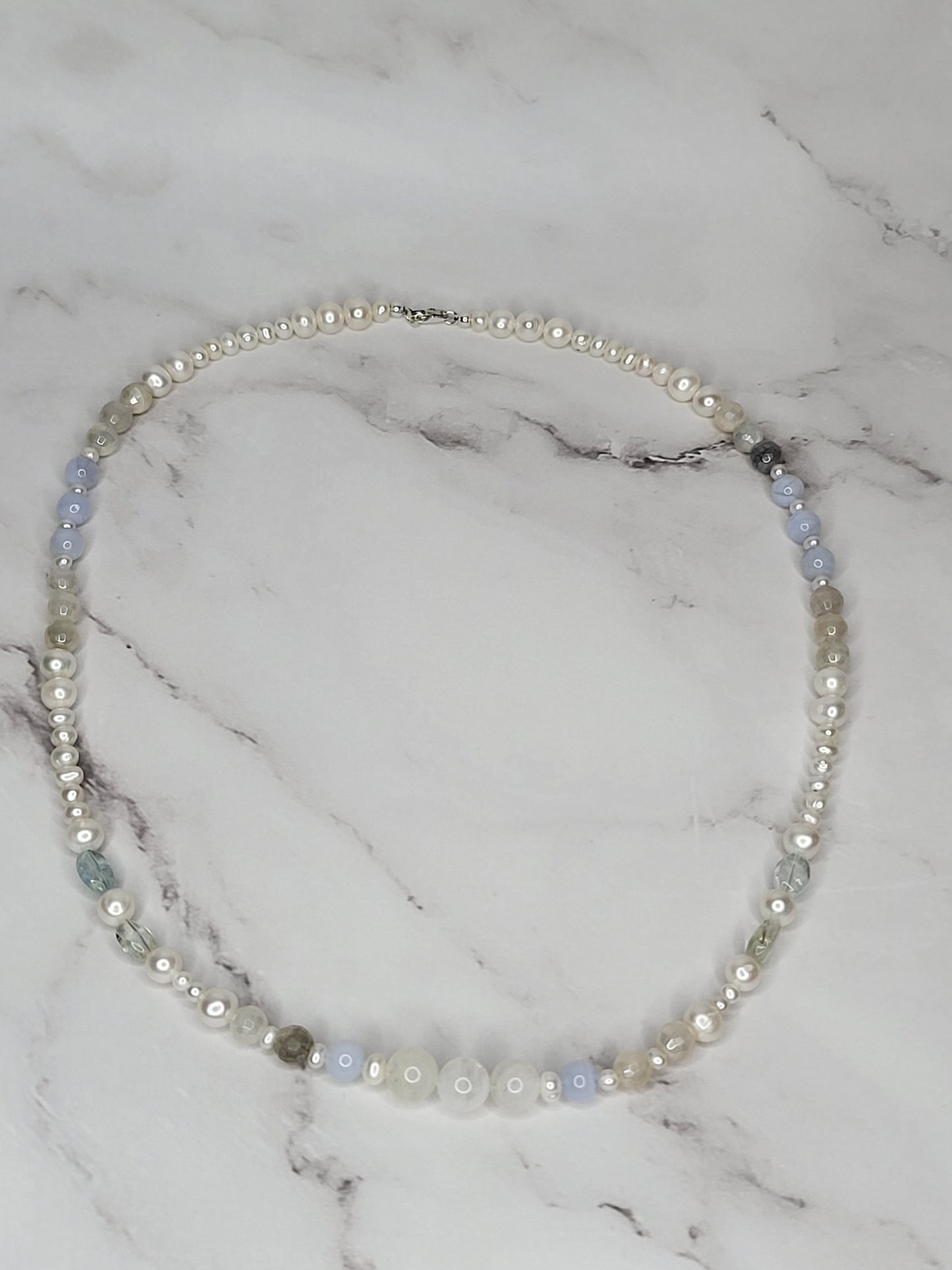 Stress Relief Pearl and Crystal Necklace on Sterling Silver - Smoke & Pearl