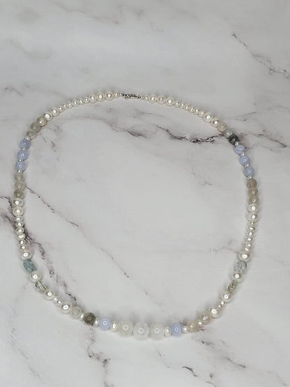 Stress Relief Pearl and Crystal Necklace on Sterling Silver - Smoke & Pearl