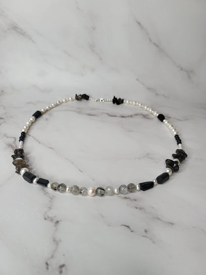 Pearl Protection Necklace on Sterling Silver - Smoke & Pearl