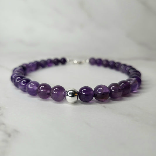 Amethyst Crystal Bracelet on Sterling Silver - Smoke & Pearl