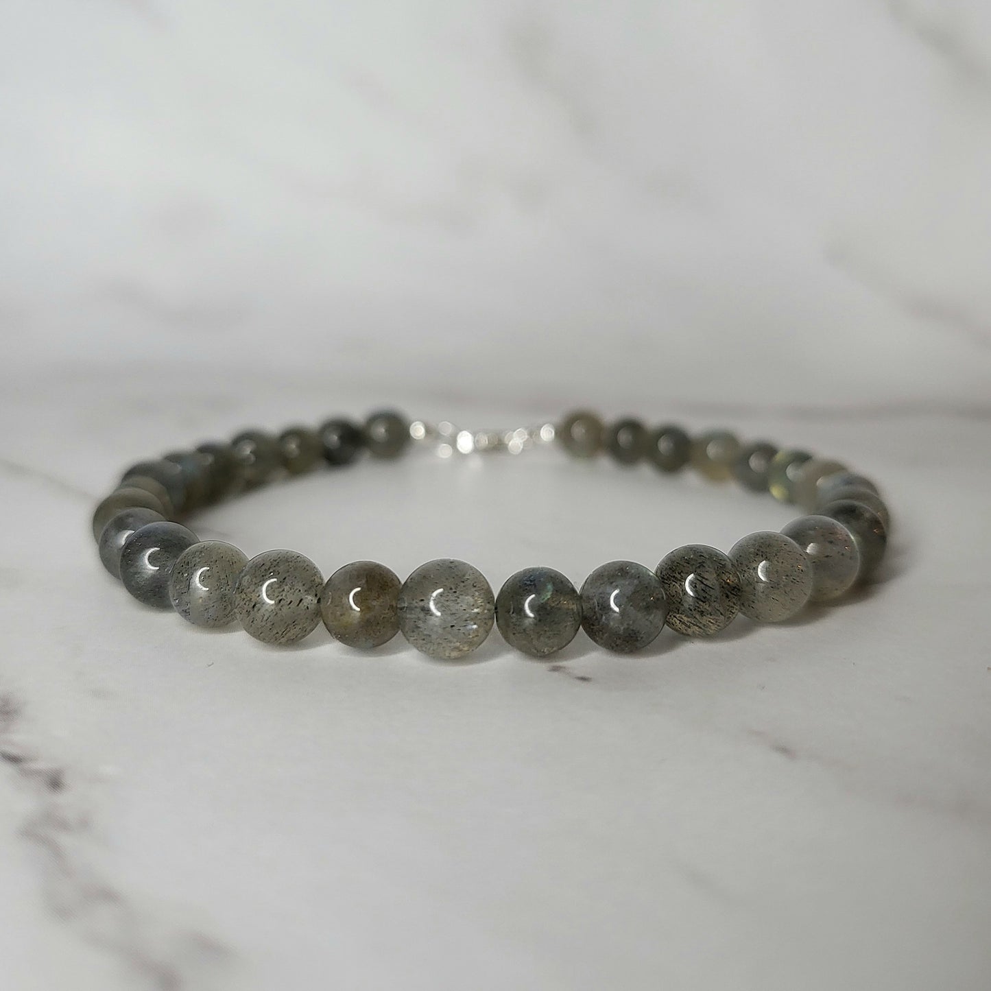 Labradorite Crystal Bracelet on Sterling Silver - Smoke & Pearl