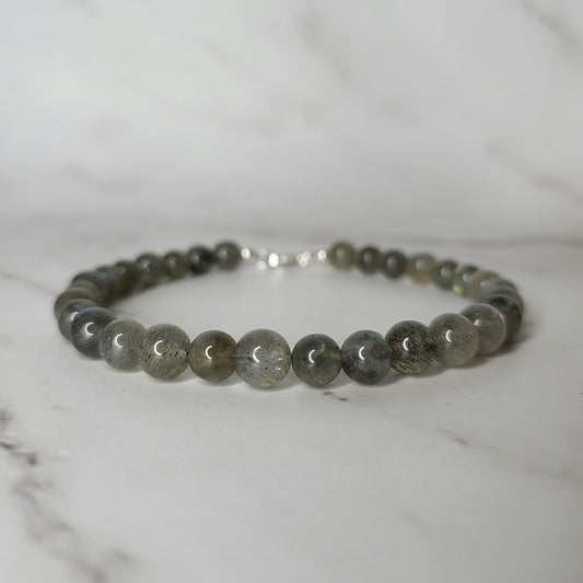 Labradorite Crystal Bracelet on Sterling Silver - Smoke & Pearl