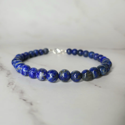 Lapis Lazuli Crystal Bracelet on Sterling Silver - Smoke & Pearl