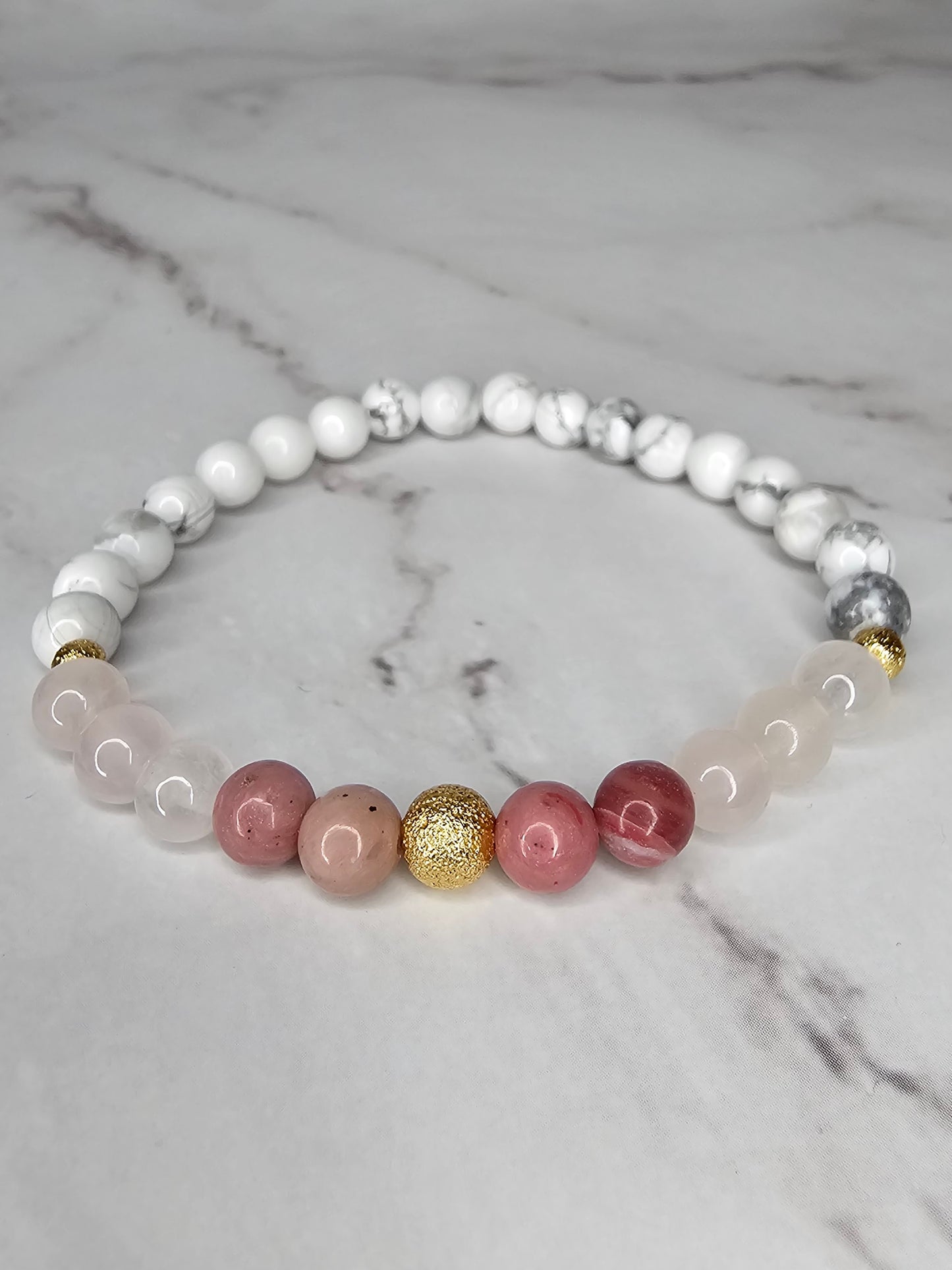 Kiss of Eros - Self Love Crystal Bracelet - Howlite, Rose Quartz and Moonstone