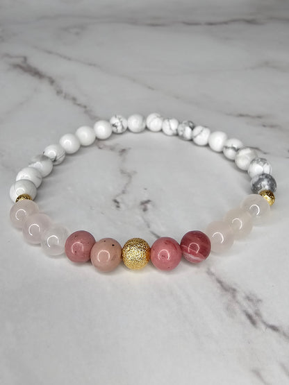 Kiss of Eros - Self Love Crystal Bracelet - Howlite, Rose Quartz and Moonstone