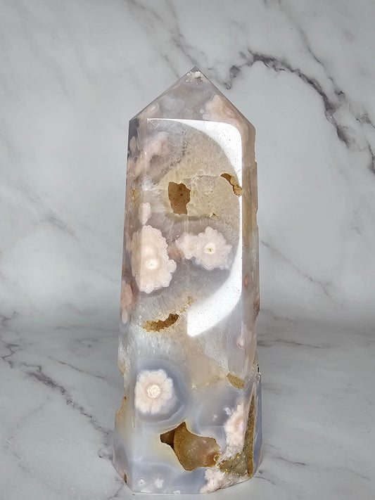 Druzy Flower Agate Crystal Tower