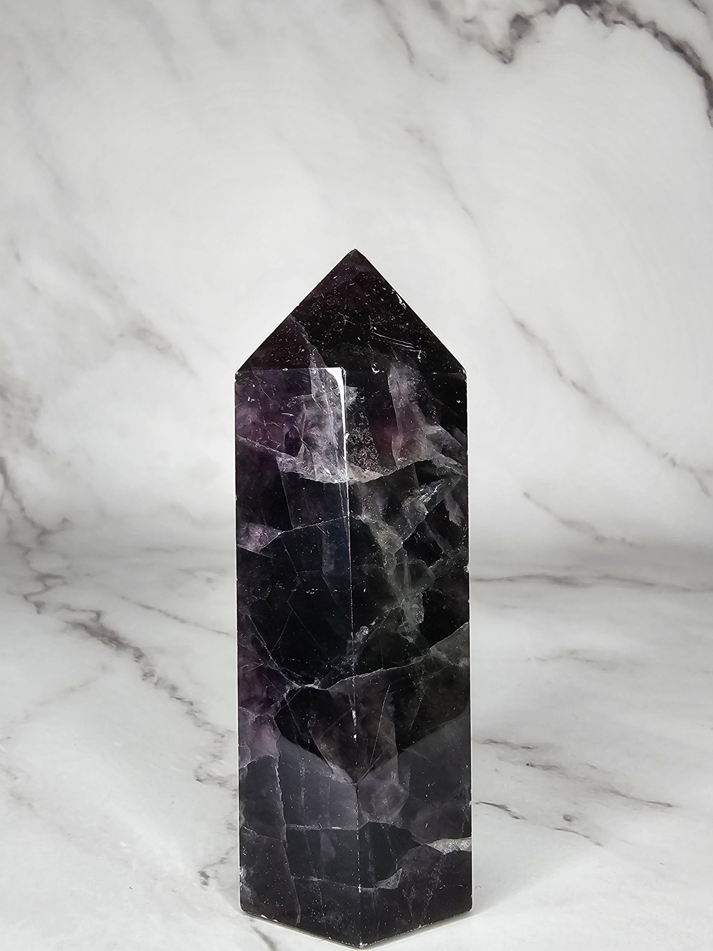 Deep Purple Fluorite Crystal Tower