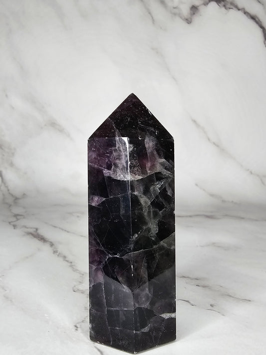 Deep Purple Fluorite Crystal Tower