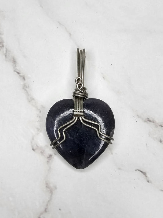 Wire Wrapped Iolite Crystal Heart Pendant