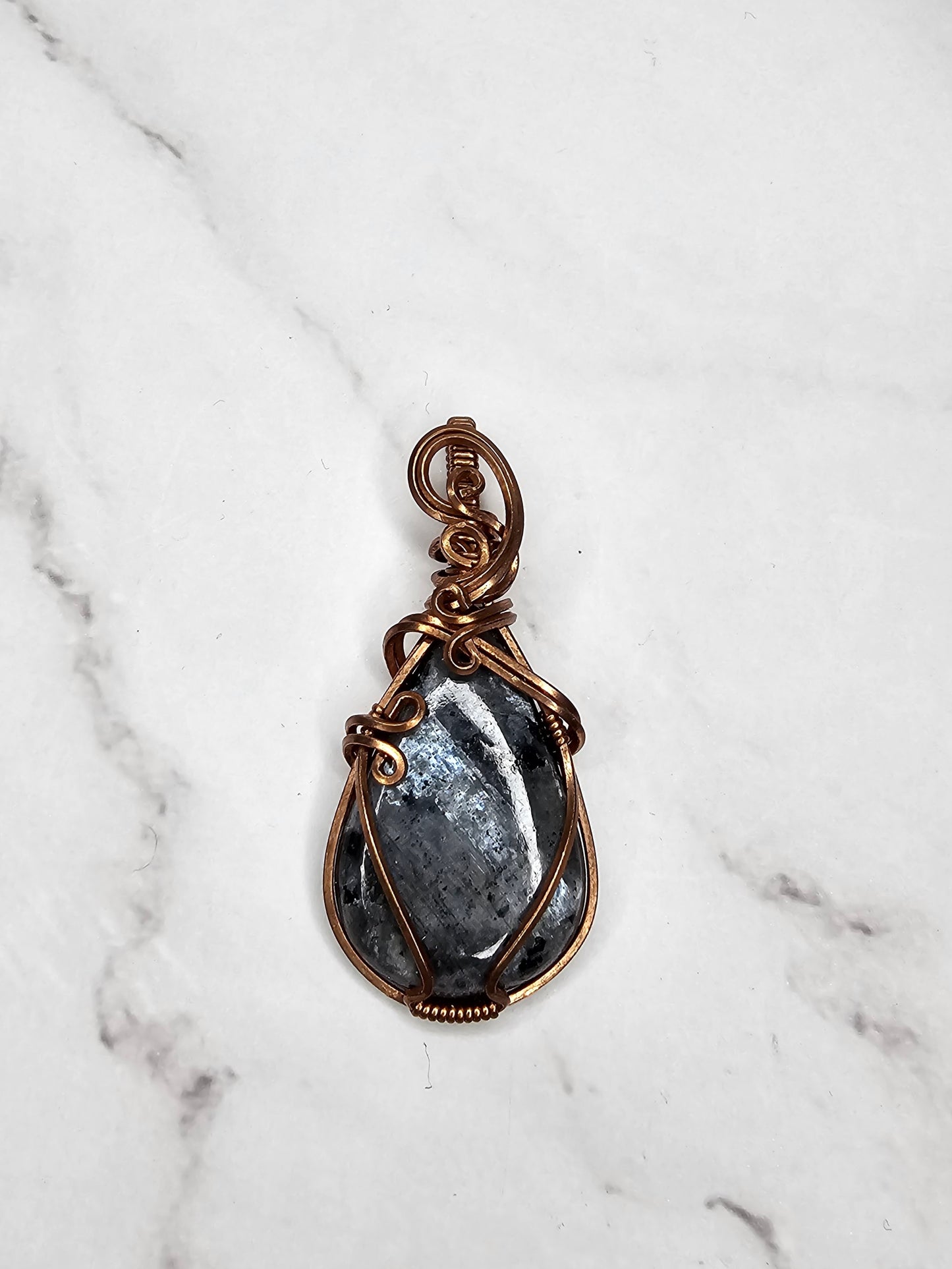 Wire Wrapped Larvikite Crystal Pendant