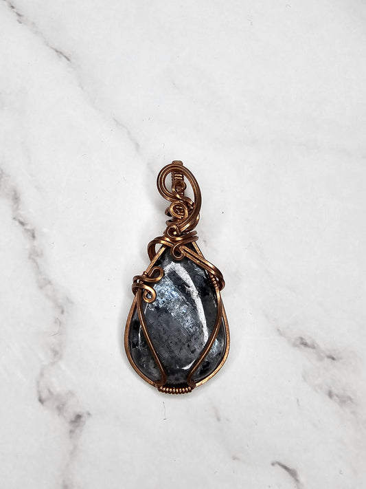 Wire Wrapped Larvikite Crystal Pendant