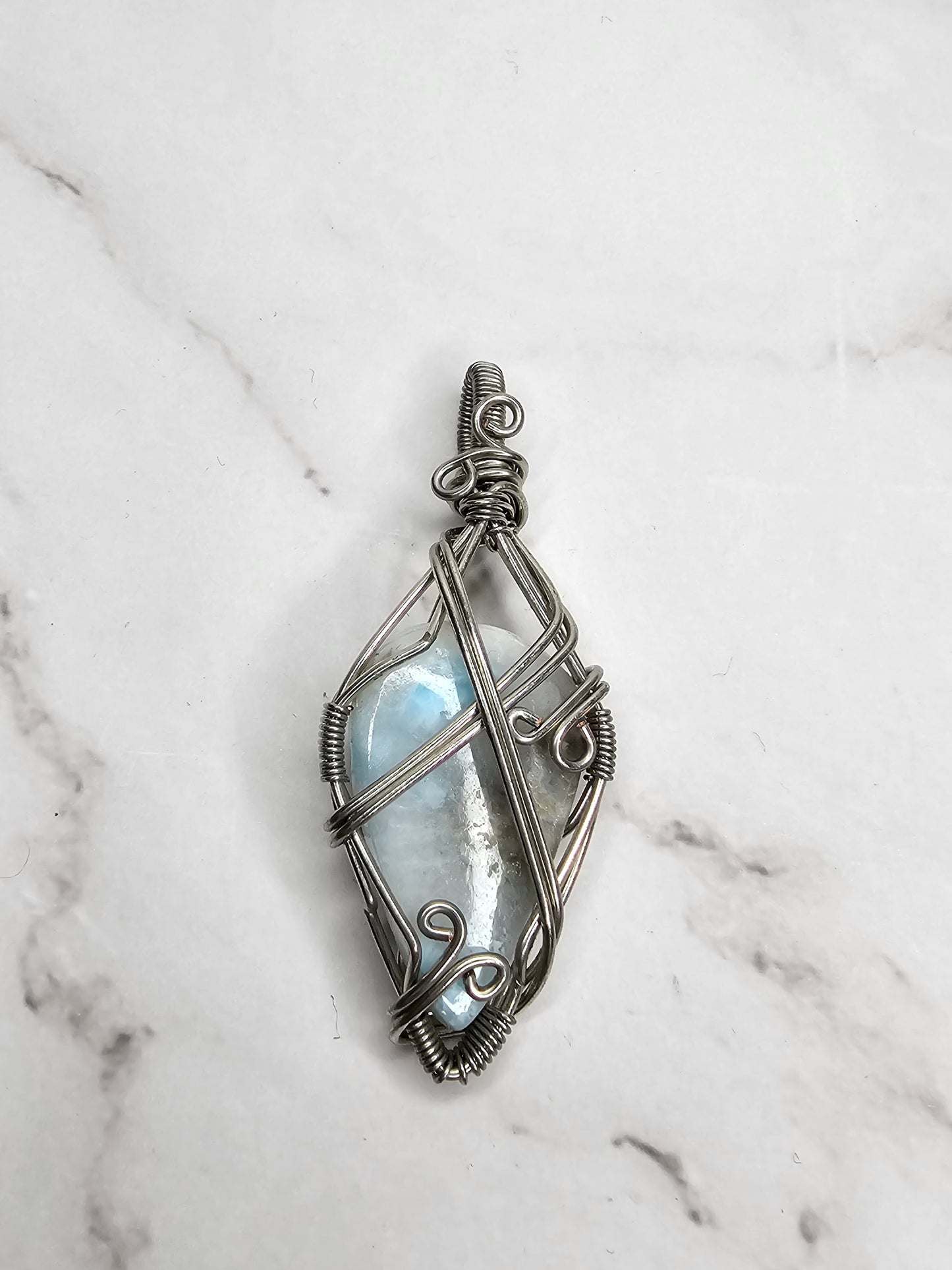 Wire Wrapped Larimar Crystal Pendant