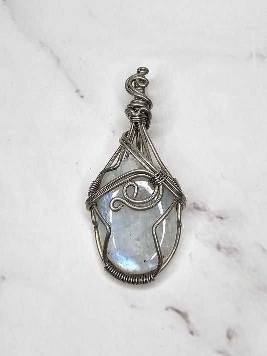 Wire Wrapped Moonstone Crystal Pendant