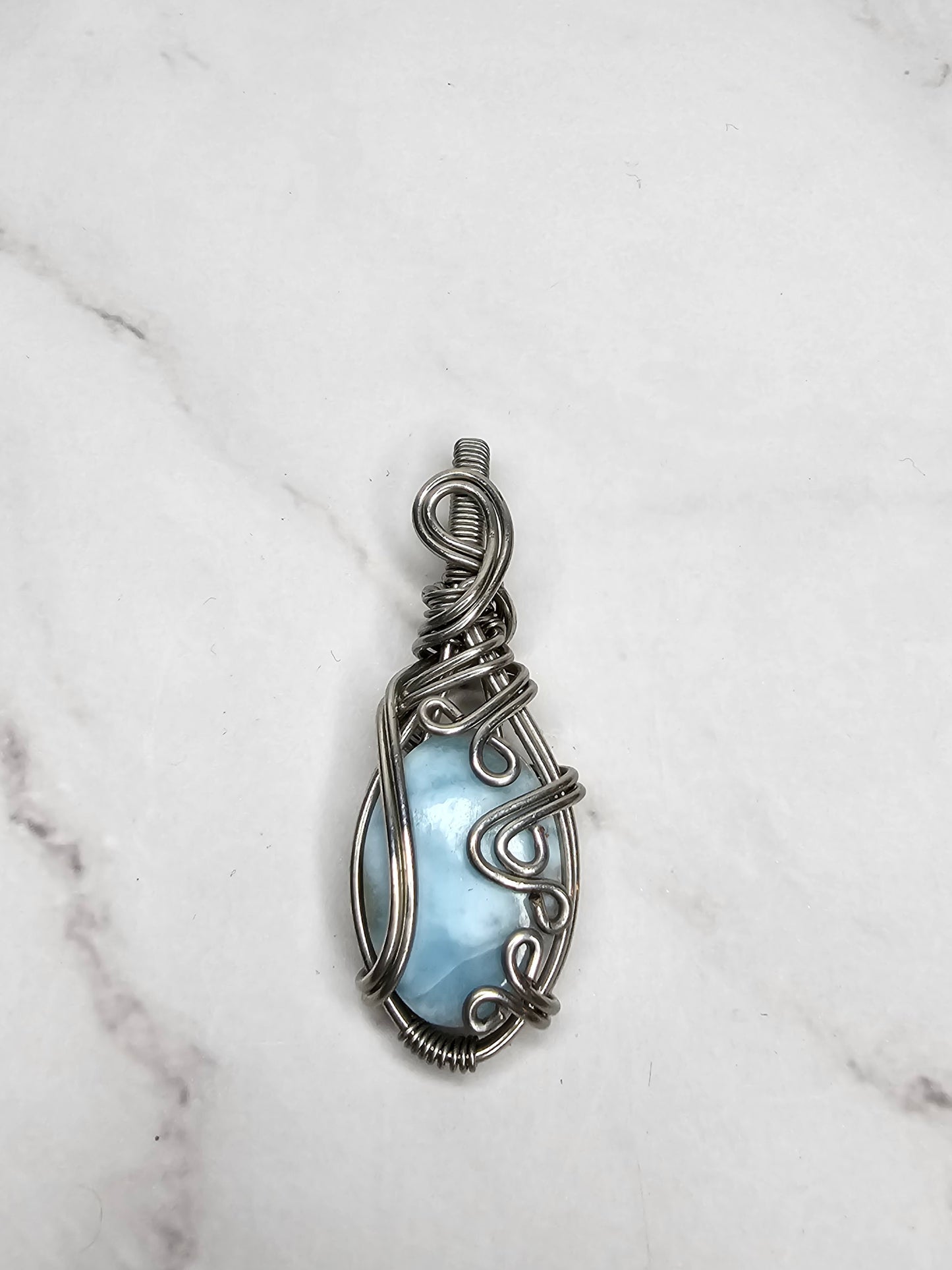Wire Wrapped Larimar Crystal Pendant
