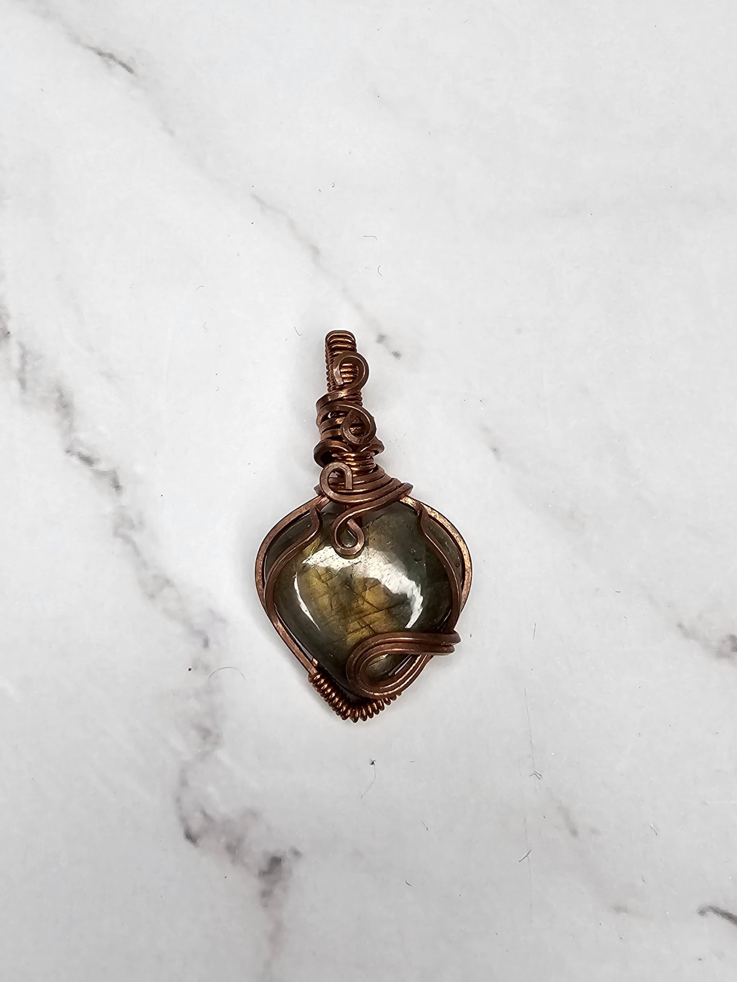 Wire Wrapped Labradorite Heart Crystal Pendant