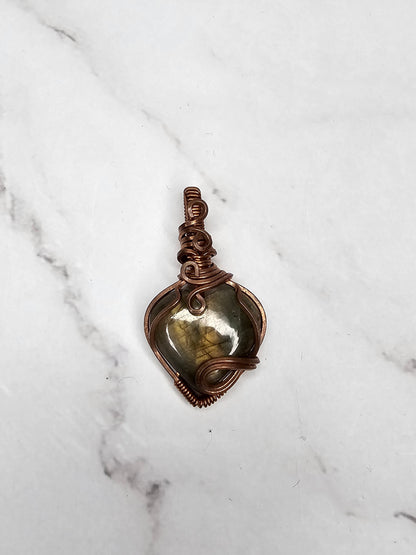 Wire Wrapped Labradorite Heart Crystal Pendant