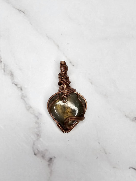 Wire Wrapped Labradorite Heart Crystal Pendant