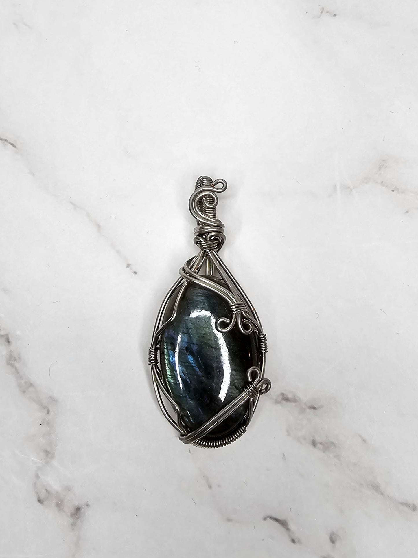 Wire Wrapped Labradorite Crystal Pendant