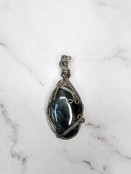 Wire Wrapped Labradorite Crystal Pendant