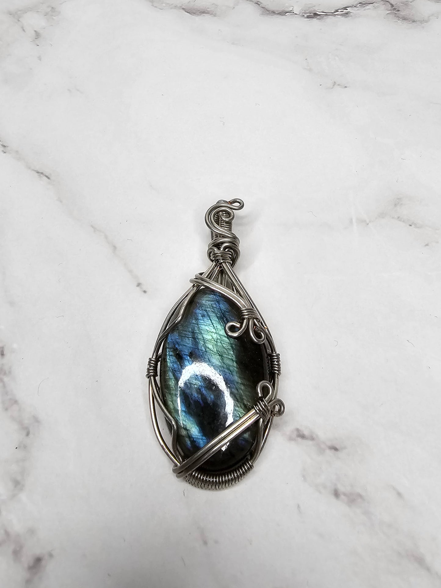 Wire Wrapped Labradorite Crystal Pendant