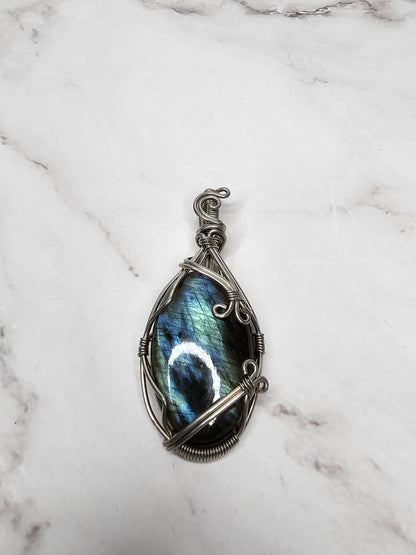 Wire Wrapped Labradorite Crystal Pendant