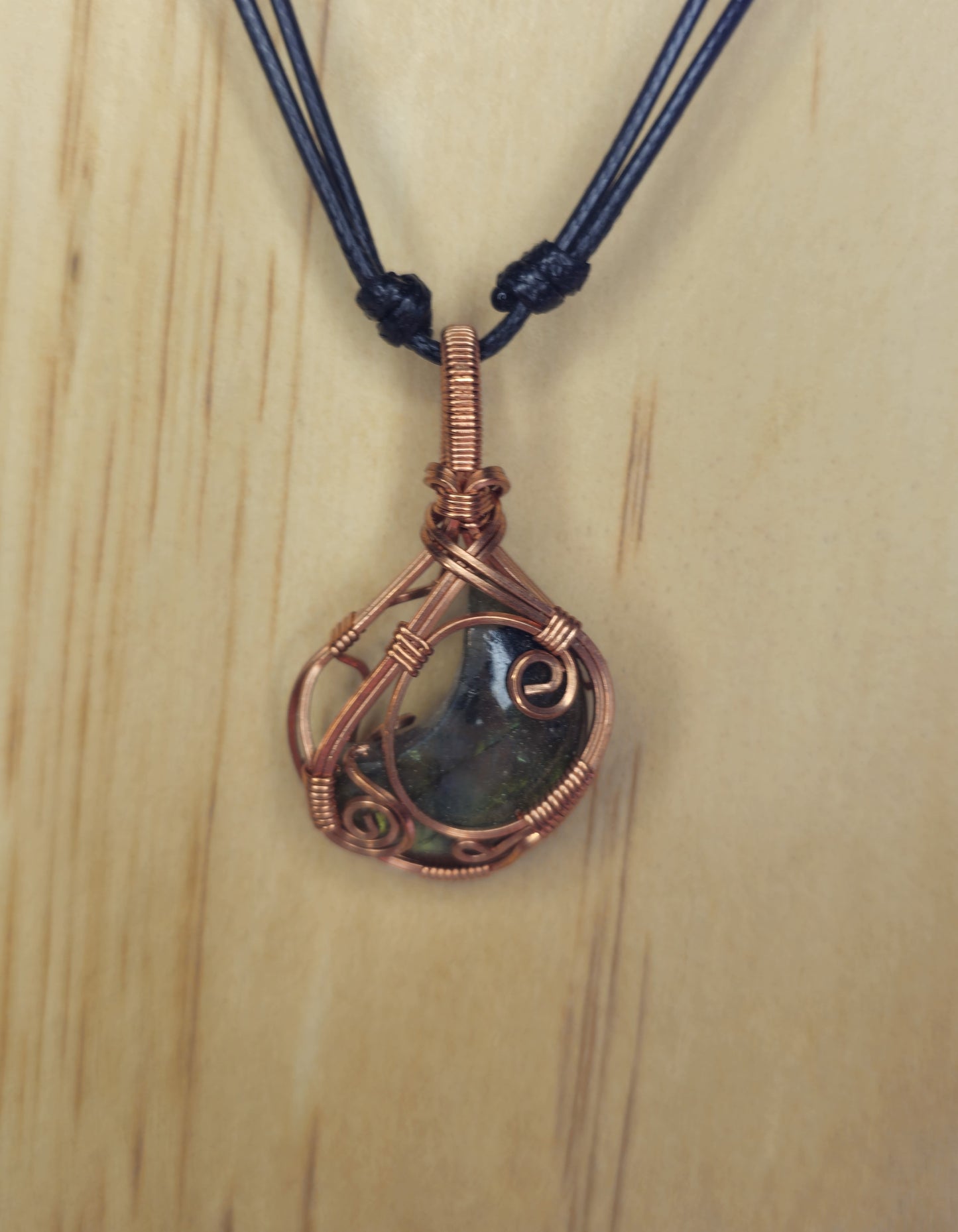 Wire Wrapped Labradorite Moon Crystal Pendant