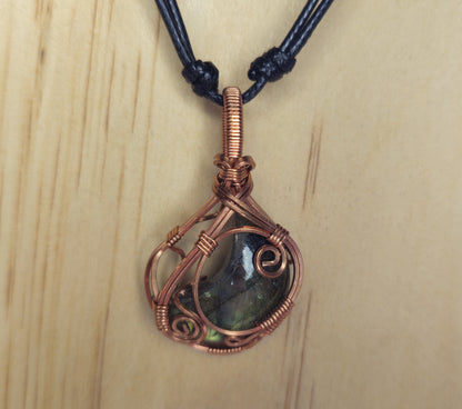 Wire Wrapped Labradorite Moon Crystal Pendant