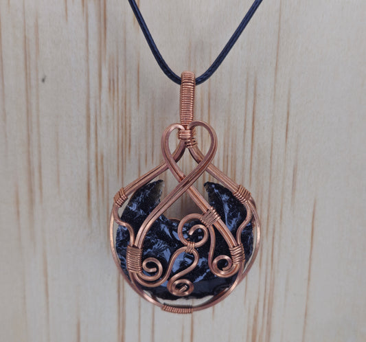 Obsidian Moon Shaped Crystal Pendant - Wire Wrapped