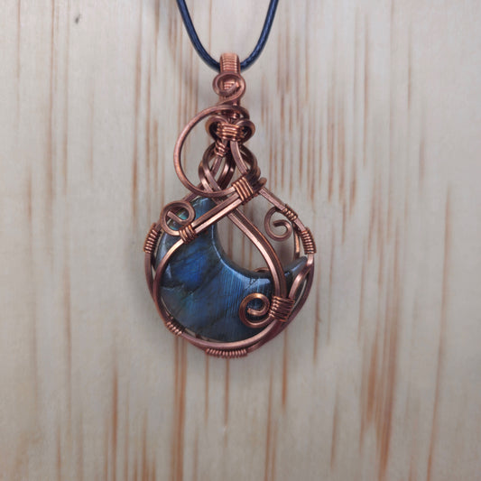Wire Wrapped Labradorite Moon Crystal Pendant