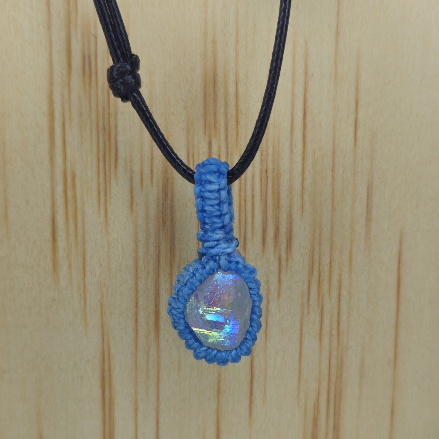 Angel Aura Quartz Crystal Pendant - Macramé Bezel Wrap