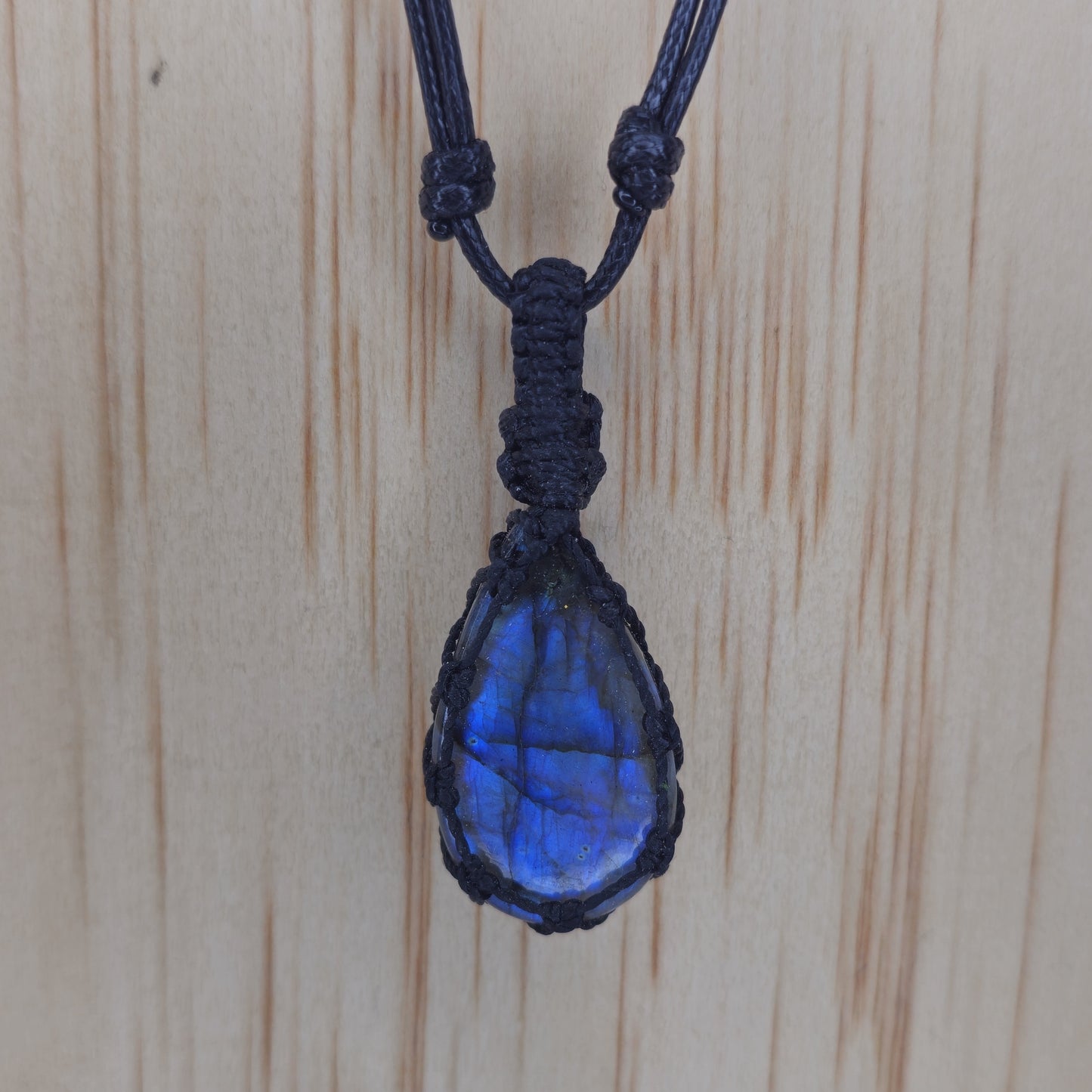 Blue Flash Labradorite Crystal Pendant  - Macramé Bezel Wrap