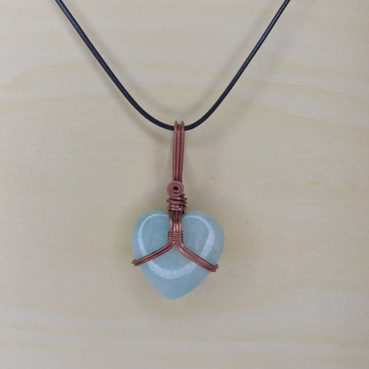 Amazonite Heart Crystal Pendant - Wire Wrapped