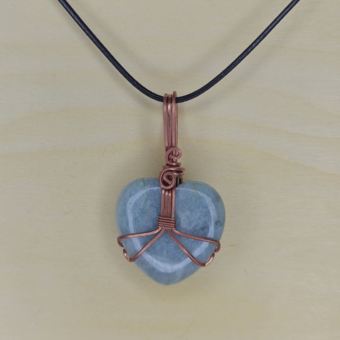 Aquamarine Heart Crystal Pendant - Wire Wrapped