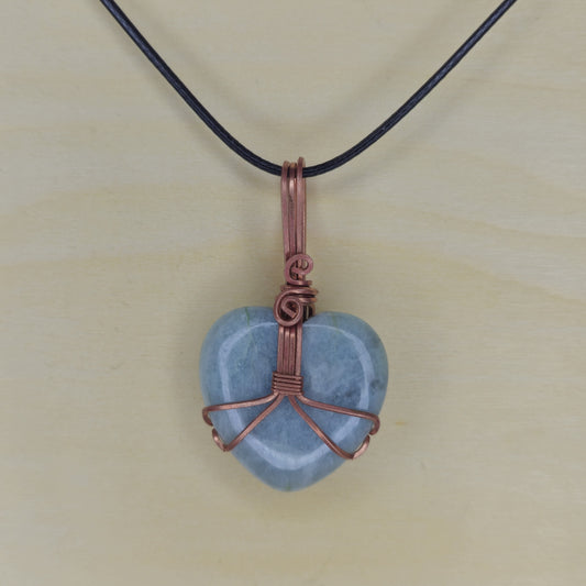 Aquamarine Heart Crystal Pendant - Wire Wrapped