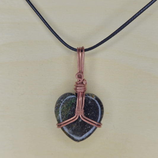 Midnight Quartz Heart Crystal Pendant - Wire Wrapped